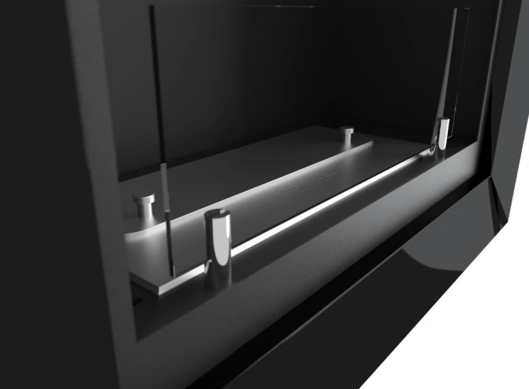 Biokominek do zabudowy FRAME 550 czarny w wersji z szybą ochronną