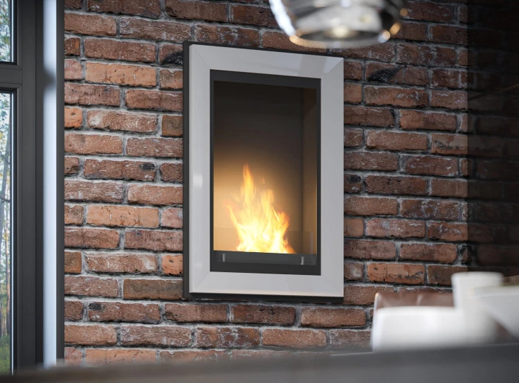 Biokominek do zabudowy FRAME 550 biały w wersji z szybą ochronną (za dopłatą)