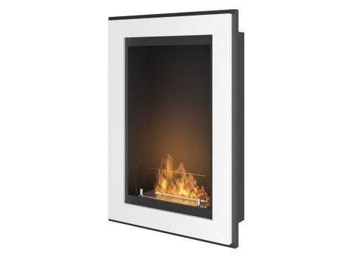 Biokominek do zabudowy FRAME 550 biały w wersji z szybą ochronną