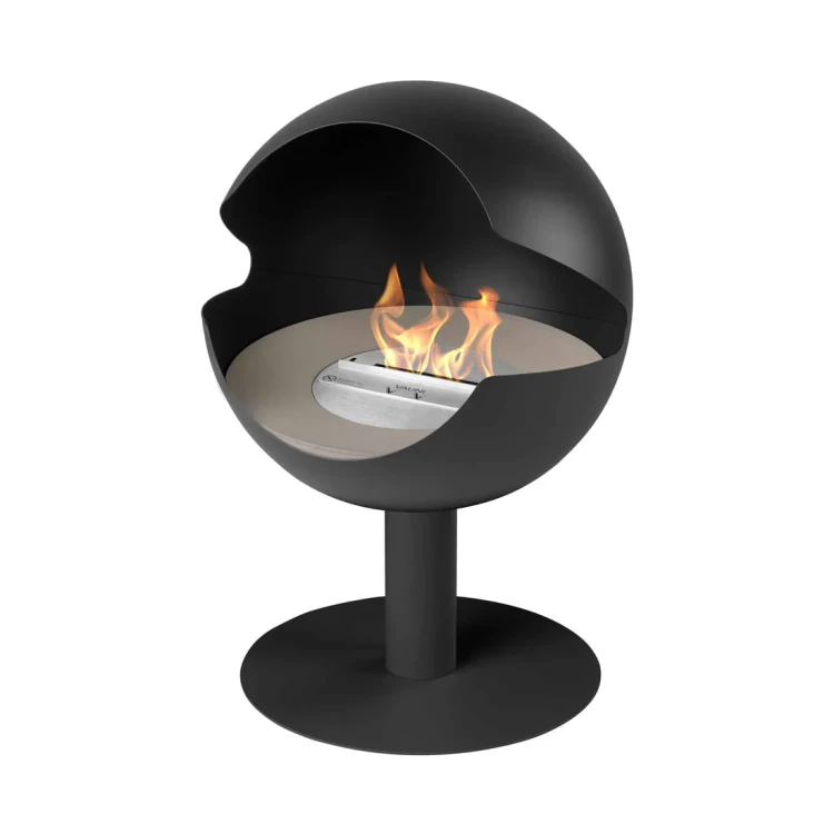 Biokominek wolnostojący VAUNI GLOBE HIGH BLACK z paleniskiem Mystic Sand Liner