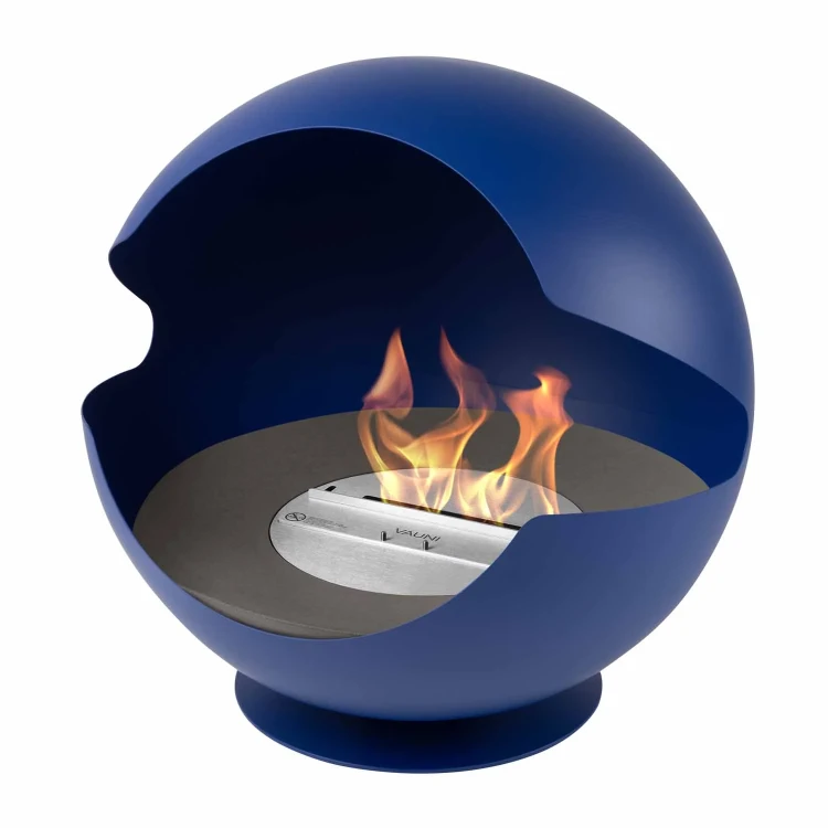Biokominek wolnostojący VAUNI GLOBE LOW COBALT z paleniskiem Mystic Graphite Liner