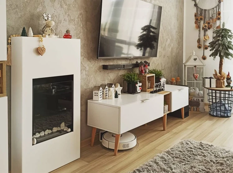 Biokominek wiszący / portalowy Modern biały z szybą ochronną