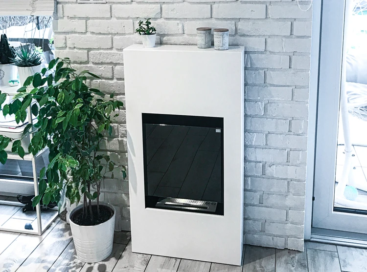 Biokominek wiszący / portalowy Modern biały z szybą ochronną