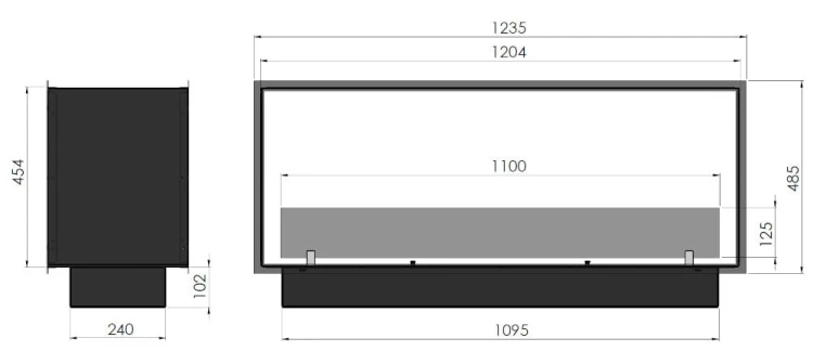 Biokominek dwustronny do zabudowy SLIM LINE 2 SIDE 1200