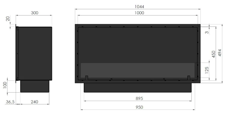 Biokominek do zabudowy SLIM LINE INSIDE 1000