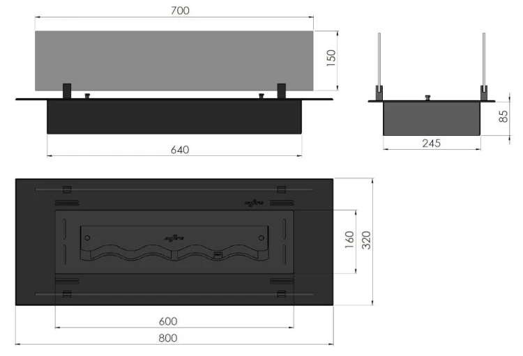 Wkład SLIM LINE INSERT 800 BLACK do zabudowy w meblach