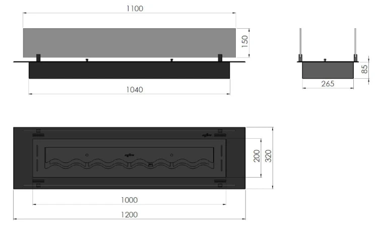 Wkład SLIM LINE INSERT 1200 BLACK do zabudowy w meblach