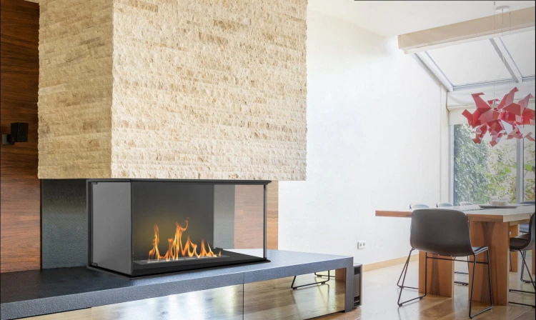 Biokominek trójstronny LARES GLASS 100 z pełnymi szybami