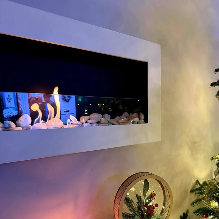 Biokominek wiszący 900x400 TÜV biały połysk z szybą