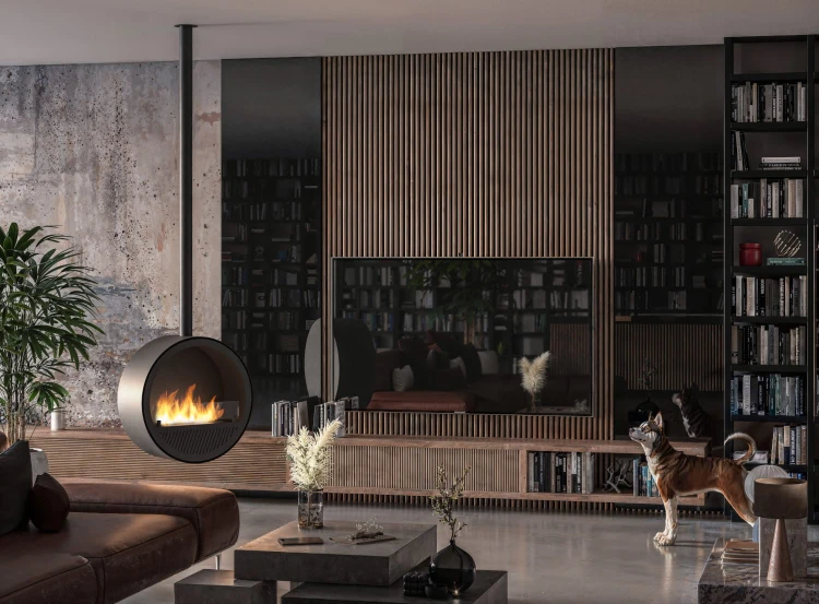 Biokominek sufitowy INCYRCLE SLIM czarny (czarny + czarne wnętrze)