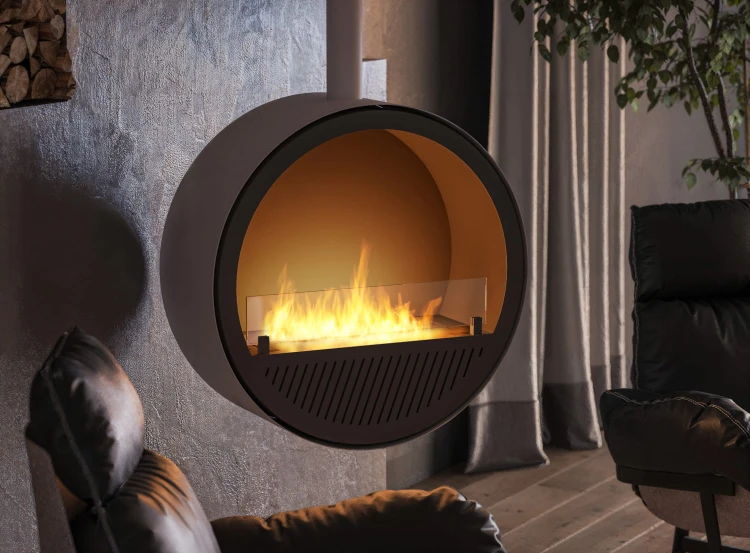 Biokominek sufitowy INCYRCLE SLIM czarny (czarny + czarne wnętrze)